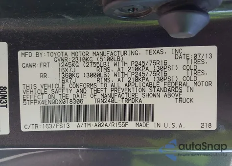 2013 Toyota Tacoma из США, поврежденный, VIN 5TFPX4EN9DX018306